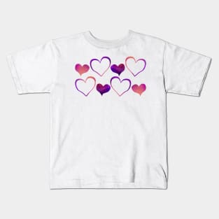 Watercolour pink and purple hearts (Valentines day) Kids T-Shirt